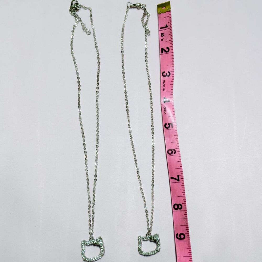 Silver Tone Rhinestone Cat Necklaces, Dainty Kitty Pendant Jewelry Set - Picture 4 of 5